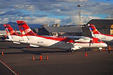 Three of VIP's last Dornier 328-110s parked at the Old Mariscal Sucre International Airport in 2008 VIP Dornier 328-110; HC-CFI@UIO;29.06.2008 518ax (4320776784).jpg