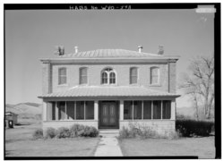 View of east elevation - Shoshone Episcopal Mission, Boarding School and Roberts Residence, Wind River Indian Reservation, Fort Washakie, Fremont County, WY HABS WYO,7-FOWA.V,2A-1.tif