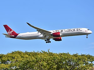 Virgin Atlantic Airbus A350-1041XWB G-VLUX (Red Velvet) approaching JFK Airport.jpg