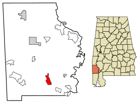 Washington County Alabama Incorporated and Unincorporated areas Sims Chapel Highlighted 0170632.svg