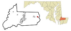 Wicomico County Maryland Incorporated and Unincorporated areas Willards Highlighted.svg