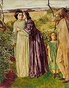Too Late, 1858 (naar een gedicht van Tennyson: de geliefde van een vrouw met TBC keert terug, aan de hand van een klein meisje, als het 'te laat' is), Tate Britain