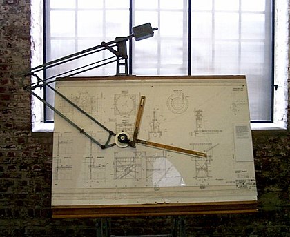 Drafting machine attached to a drawing board. Zeichenmaschine.jpg