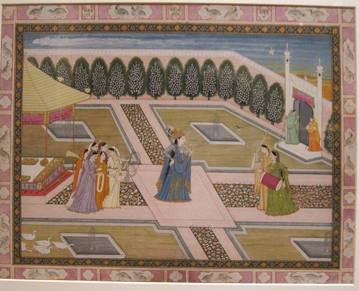 File:'Princess in a Courtyard', watercolor from India, Guler style, 1799, Honolulu Museum of Art, 10812.1.JPG