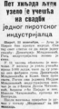 Чланак о свадби Најдана Младеновића у листу „Време” 1937.
