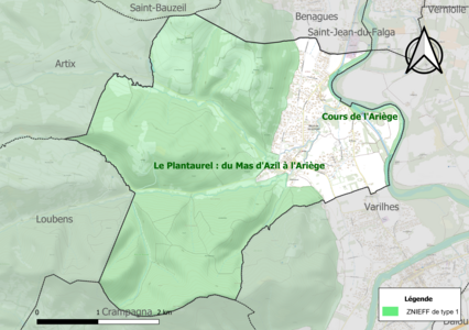 Carte des ZNIEFF de type 1 sur la commune.