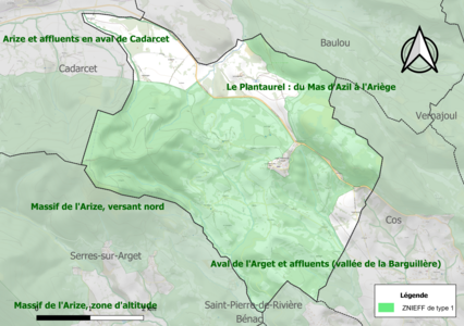 Carte des ZNIEFF de type 1 sur la commune.