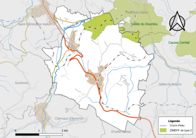 Carte de la ZNIEFF de type 2 de la commune.