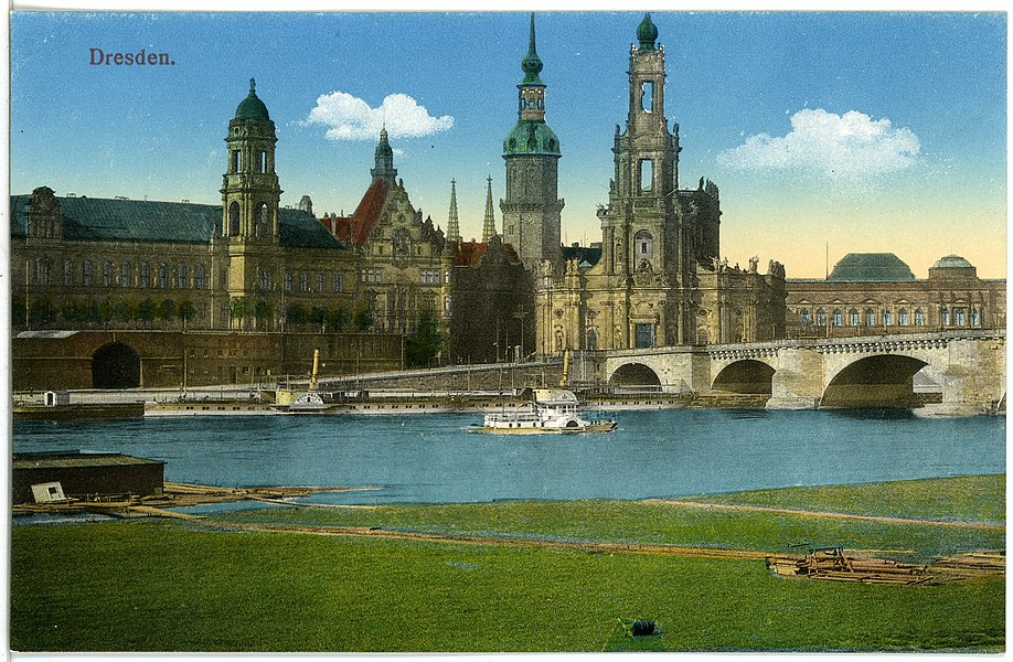 Dresden; Blick auf Ständehaus, Schloß, Hofkirche, Elbe, Brück & Sohn Kunstverlag Meißen, 1915, Nummer 19122