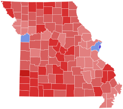 2004 Senat Amerika Serikat dalam pemilu di Missouri hasil peta oleh county.svg