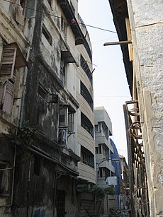 Nariman House, a Jewish center in Mumbai, after 26/11 terror attack in 2008. Six Jews were killed there, along with 158 people of other faiths elsewhere in Mumbai by terrorists. 2008 Mumbai terror attacks Nariman House street.jpg