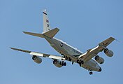 A US Air Force RC-135W Rivet Joint on final apparoach to Kadena Air Base in Okinawa, Japan.