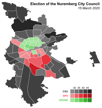 Results of the 2020 city council election. 2020 Nuremberg City Council election.svg