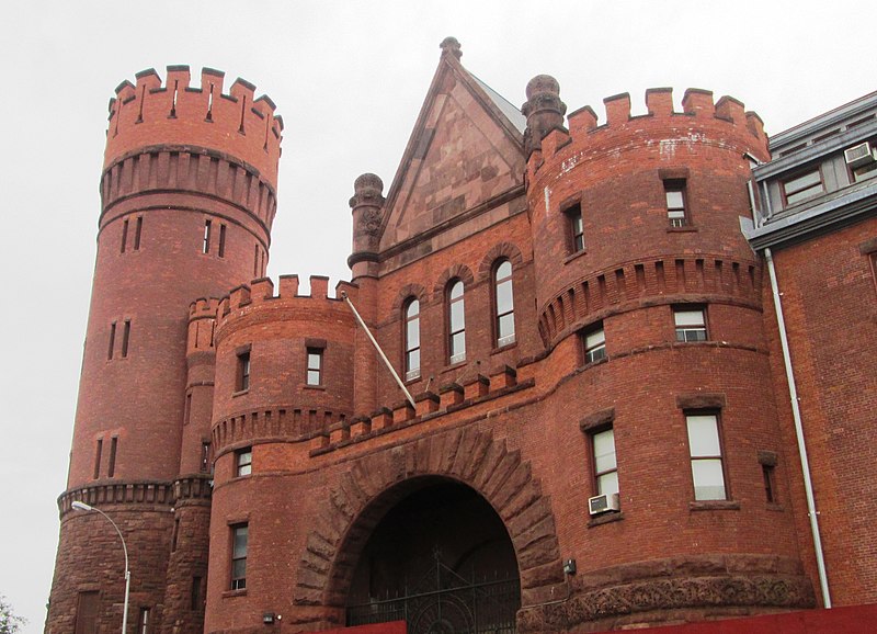 File:23rd Regiment Armory entrance archway and tower from north.jpg