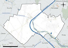 Carte en couleur présentant le réseau hydrographique de la commune