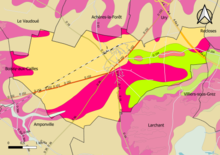 Hartă color care arată zonarea geologică simplificată a unei municipalități