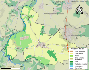 Barevná mapa znázorňující využití půdy.