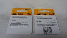 EUR12.99 and EUR30 Aldi Talk credit, purchased in Germany ALDI Talk cards, Dorpen (2018) 06.jpg