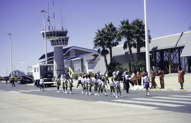 File:ASC Leiden - van Achterberg Collection - 5 - 075 - Windhoek airport with the control tower and a group of school girls - Windhoek, Namibia, 9-15 March 1997.tif