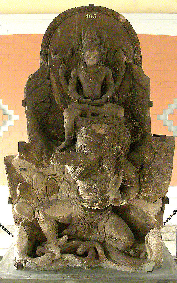 Statue of King Airlangga depicted as Vishnu mounting Garuda.