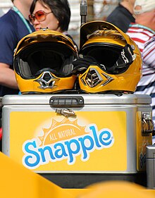 Snapple sponsors Marco Andretti's IndyCar during the 2015 season Andretti Autosport helmets - 2015 Indianapolis 500 - Sarah Stierch.jpg