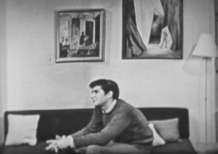 Anthony Perkins in his West Hollywood apartment during his Person to Person interview, aired October 18, 1957