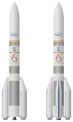 Navrhované varianty Ariane 6, A62 (vlevo) a A64 (vpravo)