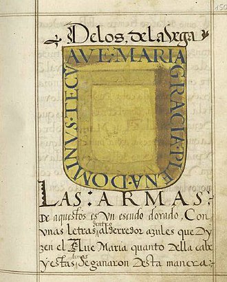 Coat of arms of the House of de la Vega Armas de la Casa de la Vega en el Becerro General de Castilla.jpg