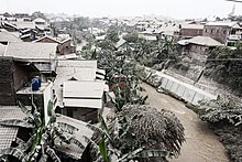 Kali Code and nearby homes in Yogyakarta during the 2014 Kelud eruption.