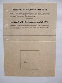 Ballot paper Ballot paper of 1945 Finnish parliamentary election.jpg