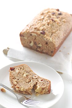Pale banana bread cake made with unripe bananas and molasses