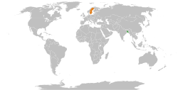 Mapa označující umístění Bangladéše a Švédska