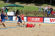 Deutsch: Beachhandball Europameisterschaften 2019 (Beach handball Euro); Tag 6: 7. Juli 2019 – Platzierungsspiele Rang 13-16 Männer, Rumänien-Serbien 2:0 (21:18, 22:20) English: Beach handball Euro; Day 6: 7 July 2019 – Placement Match 13–16 Men – Romania-Serbia 2:0 (21:18, 22:20)