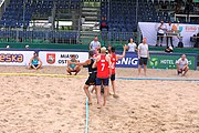 Deutsch: Beachhandball Europameisterschaften 2019 (Beach handball Euro); Tag 2: 3. Juli 2019 – Männer, Vorrunde Gruppe A, Spanien-Norwegen 1:2 (22:26, 28:22, 8:10) English: Beach handball Euro; Day 2: 3 July 2019 – Men Preliminary Round Group A - Spain-Norway 1:2 (22:26, 28:22, 8:10)