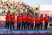 Deutsch: Beachhandball bei den Olympischen Jugendspielen 2018 in Buenos Aires; Tag 7, 13. Oktober 2018; Medaillenzeremonie Mädchen - Gold: Argentinien, Silber: Kroatien, Bronze: Ungarn English: Beach handball at the 2018 Summer Youth Olympics in Buenos Aires at 13 October 2018 – Medal Ceremony Girls - Gold: Argentina, Silver: Croatia, Bronze: Hungary Español: Handball de playa en los Juegos Olimpicos de la Juventud Buenos Aires 2018 en 13 de octubre de 2018 – Medalla Ceremonia para niñas - Oro: Argentina, Plata: Croacia, Bronce: Hungría