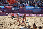 Deutsch: Beachhandball bei den Olympischen Jugendspielen 2018; Tag 3, 10. Oktober 2018; Mädchen, Vorrunde, Gruppe B - Niederlande-Argentinien 2:0 English: Beach handball at the 2018 Summer Youth Olympics at 10 October 2018 – Girls Preliminary Round Group B‎ – Netherlands-Argentina 2:0