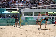 Deutsch: Beachvolleyball bei den Olympischen Jugendspielen 2018; Tag 11, 17. Oktober 2018; Jungen, Spiel um Platz 3 – Argentinien-Ungarn 2:0 (21–15/21–15) English: Beach volleyball at the 2018 Summer Youth Olympics at 17 October 2018 – Bronze Medal Match – Argentina-Hungary 2:0 (21–15/21–15)