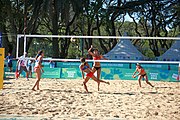 Deutsch: Beachvolleyball bei den Olympischen Jugendspielen 2018; Tag 8, 14. Oktober 2018; Mädchen, Achtelfinale – Bolivien-Puerto Rico 0:2 (18–21/18–21 ) English: Beach volleyball at the 2018 Summer Youth Olympics at 14 October 2018 – Girls Round of 16 – Bolivia-Puerto Rico 0:2 (18–21/18–21 )