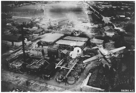 Allied bombing of the Byōritsu oil refinery on Formosa, May 25, 1945