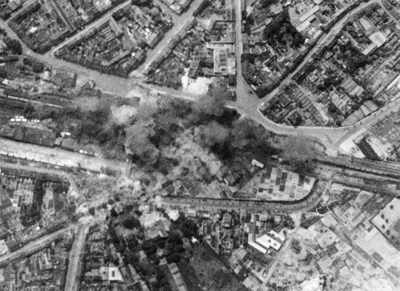 File:Bombs-burst-on-marshalling-yard-during-RAF-sweep-over-Northern-France-142340860354.jpg