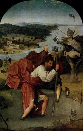 <i>Saint Christopher Carrying the Christ Child</i> Painting by Hieronymus Bosch