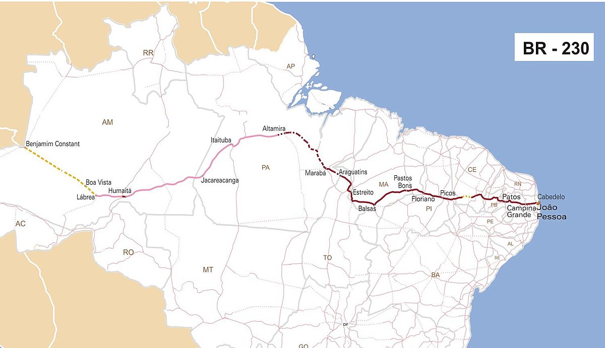 mapa BR-230 Trans-Amazônica Nordeste Amazônia – O Caminhante: Observatório  Urbano e do Transporte Coletivo