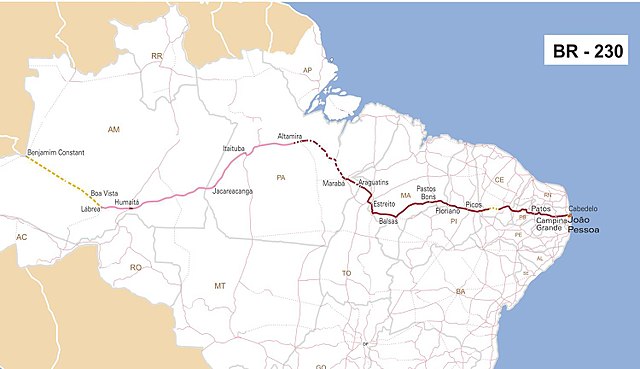 Mapa descritivo da BR-230 em relação às outras rodovias b - Gran Questões