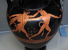 Theseus fighting the Minotaur, red-figure amphora, c. 460 BC