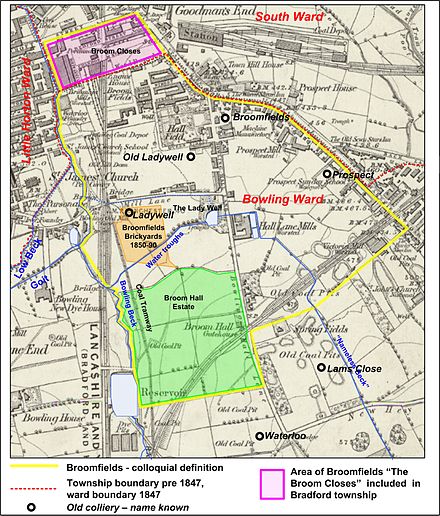 Fig 4 Broomfields in 1849 with railways as at 1854