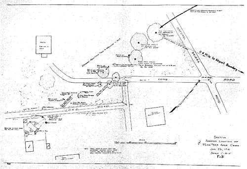 Sketch Showing Location of Plane 353 After Crash, Jan 23, 1941.