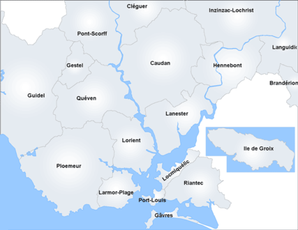 Carte représentant les différentes communes de la communauté d'agglomération de Lorient .