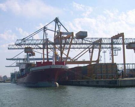 Container ship at the Port of Helsinki in Finland