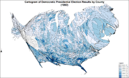 Kartogram wyników wyborów prezydenckich Demokratów według hrabstw