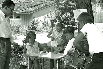 Children operating a lemonade stand in La Cañada Flintridge, California, 1960